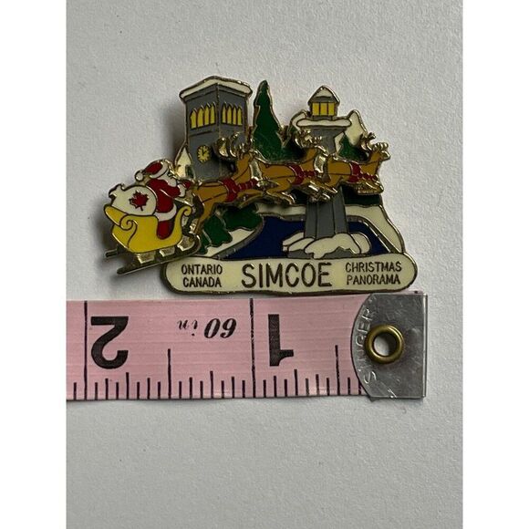 Simcoe Ontario Canada Christmas Panorama Enamel Pin Santa Reindeer - Picture 2 of 5